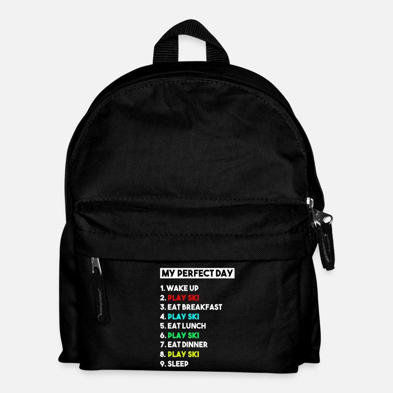 Mein perfekter Skitag, lustige Wintersportliste, - Kinder Rucksack - Schwarz