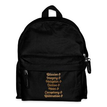 Gold Script Literary Devices Typography - Kids' Backpack - black - Front