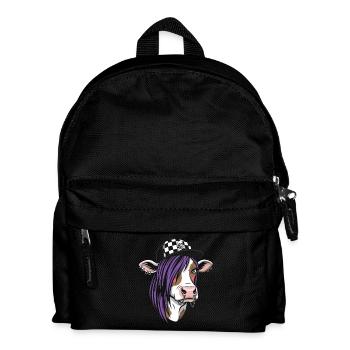Vache punk aux cheveux violets et casquette à carreaux - Sac à dos Enfant - noir - Devant