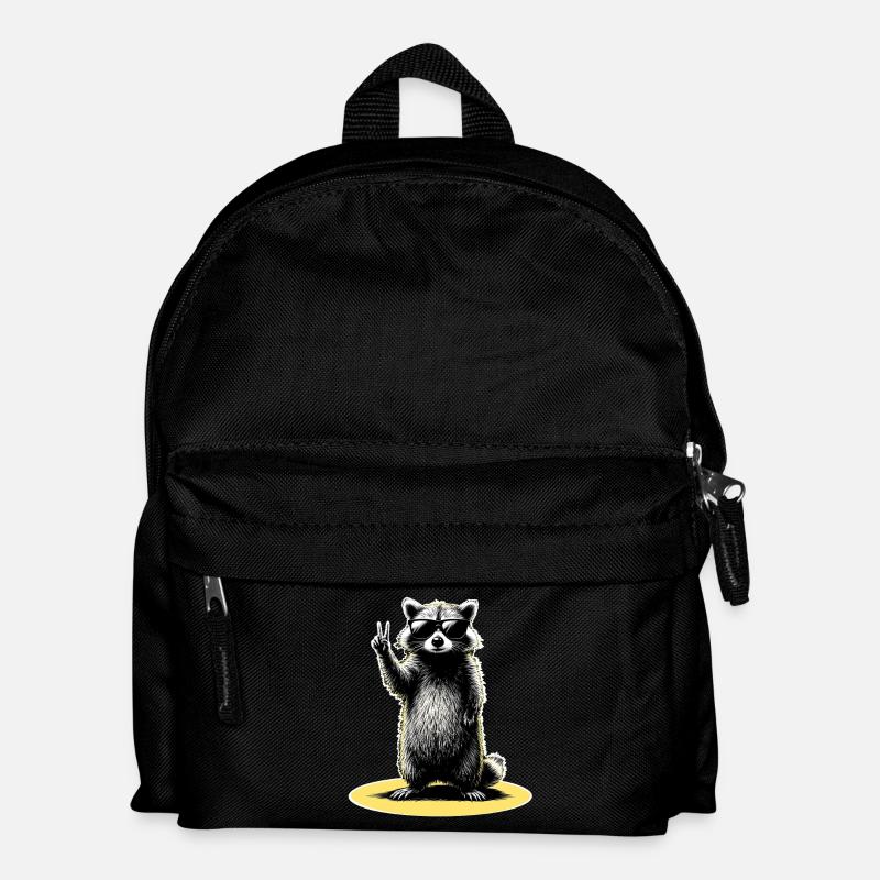 Waschbär Peace - Kinder Rucksack - Schwarz