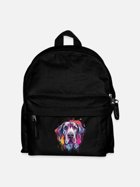 Bunte Hundesplash-Kunst Deutsche Dogge - Kinder Rucksack - Schwarz