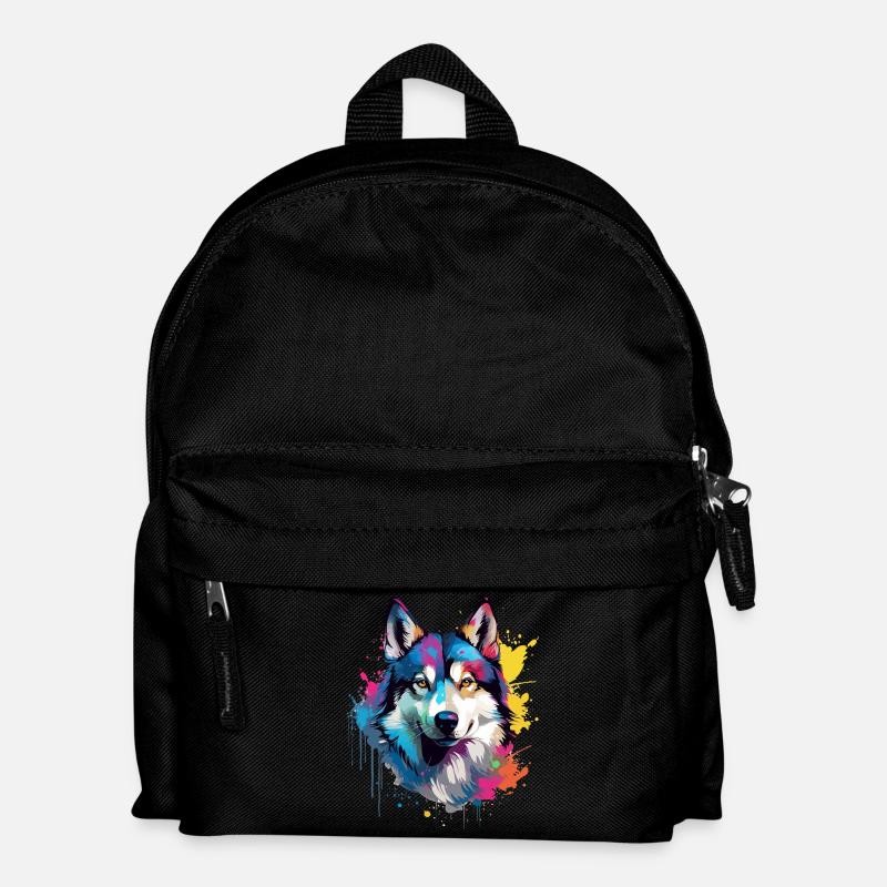 Dog Husky Colorful Splash Art - Kids' Backpack - black