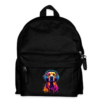 Golden Retriever mit Kopfhörer - Kinder Rucksack - Schwarz - Vorne