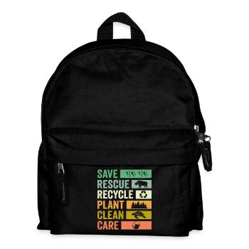Umwelthelden: Save Rescue Recycle Plant Clean - Kinder Rucksack - Schwarz - Vorne