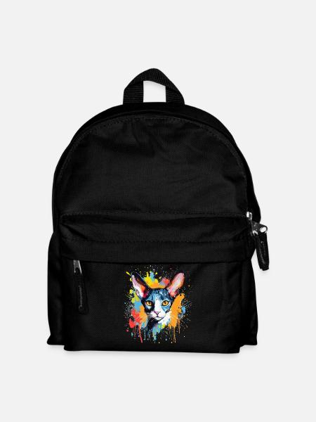 Splash Art Cornish Rex Cat Face Colorful  - Kids' Backpack - black