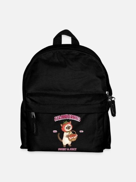 Strawberry Cat Basket Charm - Kids' Backpack - black