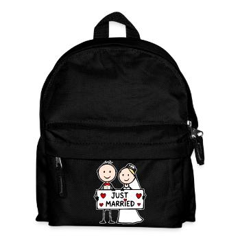 Wedding Couple Cartoon Just Married - Kids' Backpack - black - Front