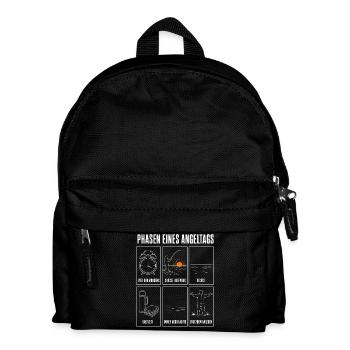 Phasen eines Angeltags Lustiges Angler Motiv mit - Kinder Rucksack - Schwarz - Vorne