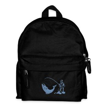 Angler Silhouette mit Angelrute und Forelle - Kinder Rucksack - Schwarz - Vorne