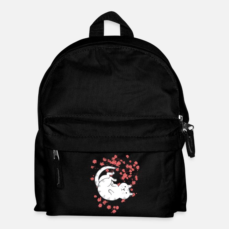 Cat with red flowers - Kids' Backpack - black