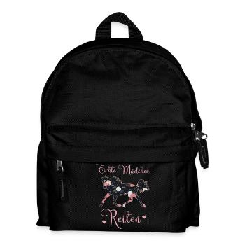 Echte Mädchen Reiten Pferde Geschenkidee - Kinder Rucksack - Schwarz - Vorne