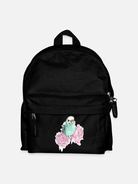 Wellensittich und Pfingstrosen - Kinder Rucksack - Schwarz