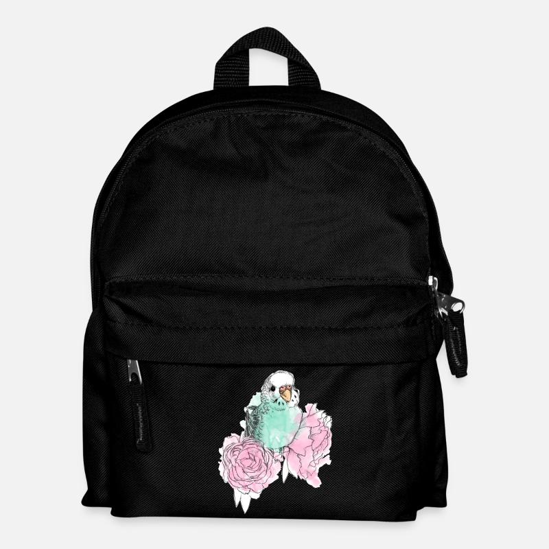 Wellensittich und Pfingstrosen - Kinder Rucksack - Schwarz