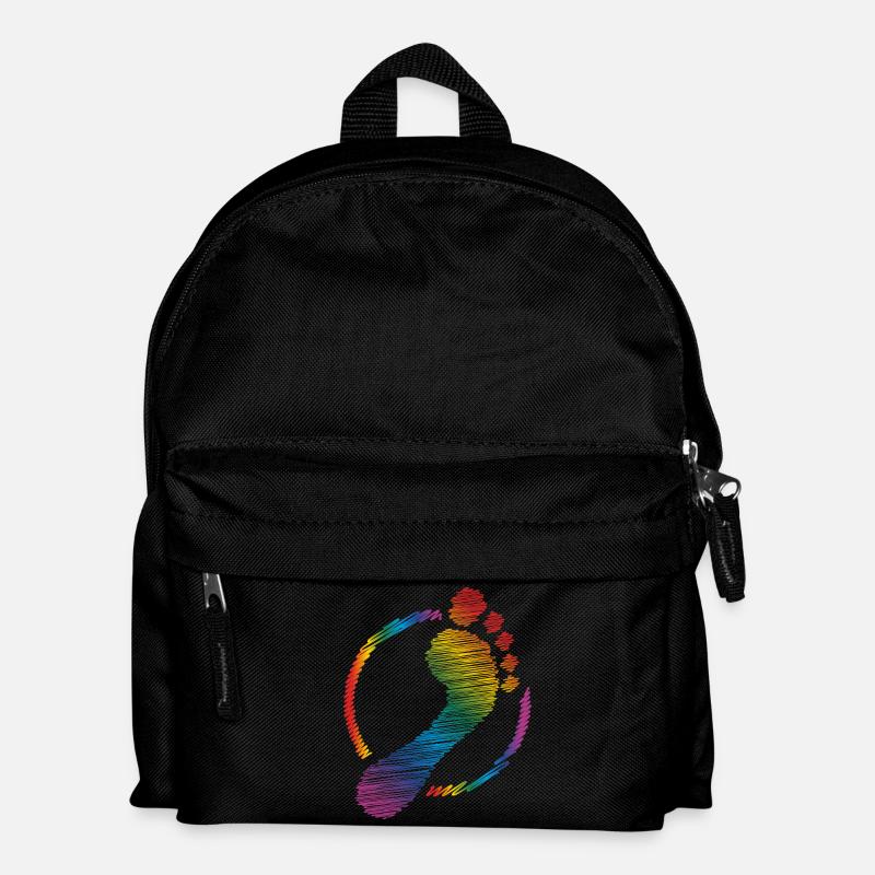 Regenbogen Fußabdruck rainbow footprint - Kinder Rucksack - Schwarz