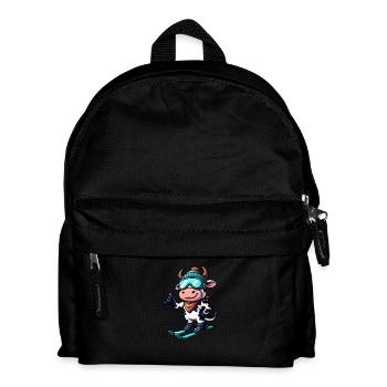 Kuh Ochse Bulle Ski Skifahrer Wintersport - Kinder Rucksack - Schwarz - Vorne