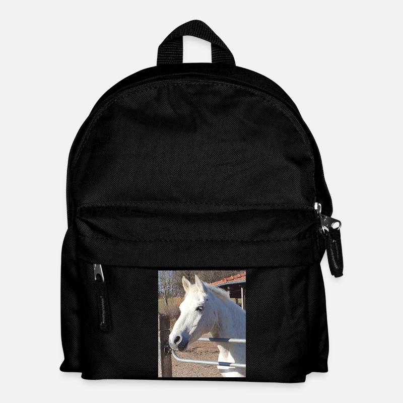 White horse portrait - Kids' Backpack - black
