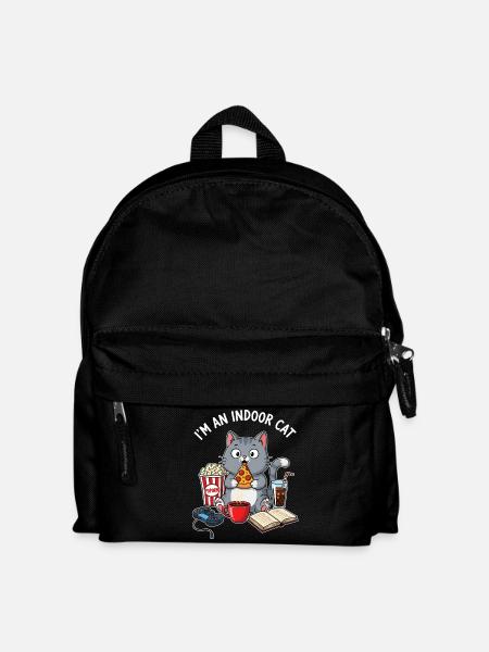 Indoor Cat - Funny Cat Gamer & Pizza Design - Kids' Backpack - black