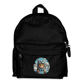 Katze Cartoon in Bergen Cool - Kinder Rucksack - Schwarz - Vorne