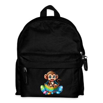 Easter Monkey Hatches from Colorful Egg Cartoon - Kids' Backpack - black - Front