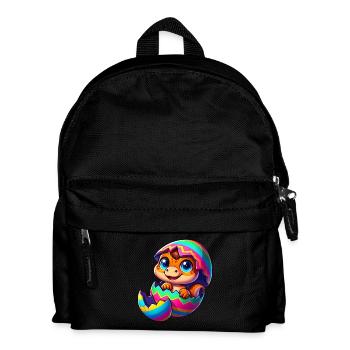 Cute dino hatching from colorful easter egg cartoon - Kids' Backpack - black - Front