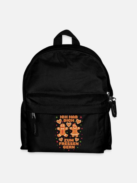 Lebkuchenmann Spruch Ich hab Dich zum Fressen gern - Kinder Rucksack - Schwarz