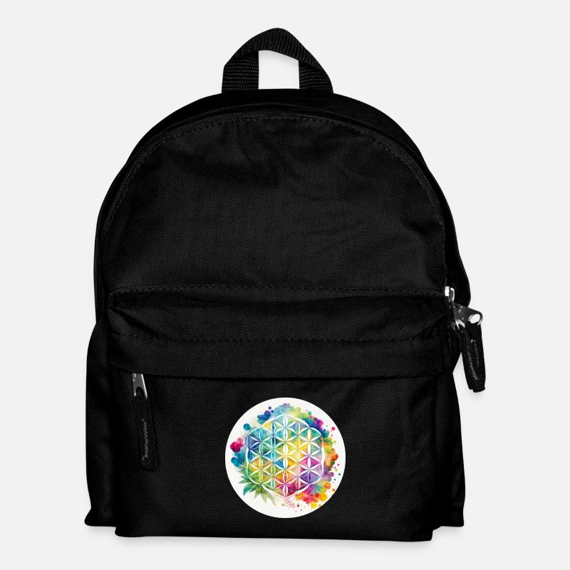 Rainbow Flower of Life Hemp Circle - Kinder Rucksack - Schwarz