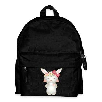 niedlicher weißer Hase mit Blumen und Schleife - Kinder Rucksack - Schwarz - Vorne