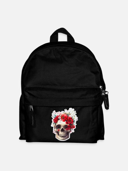 Totenkopf mit roten Blumen - Kinder Rucksack - Schwarz