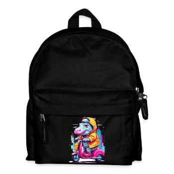 Hippopotamus on scooter - Kids' Backpack - black - Front