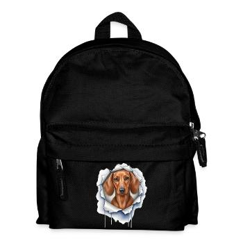 Funny dachshund peeps out of crack - Cute dog - Kids' Backpack - black - Front