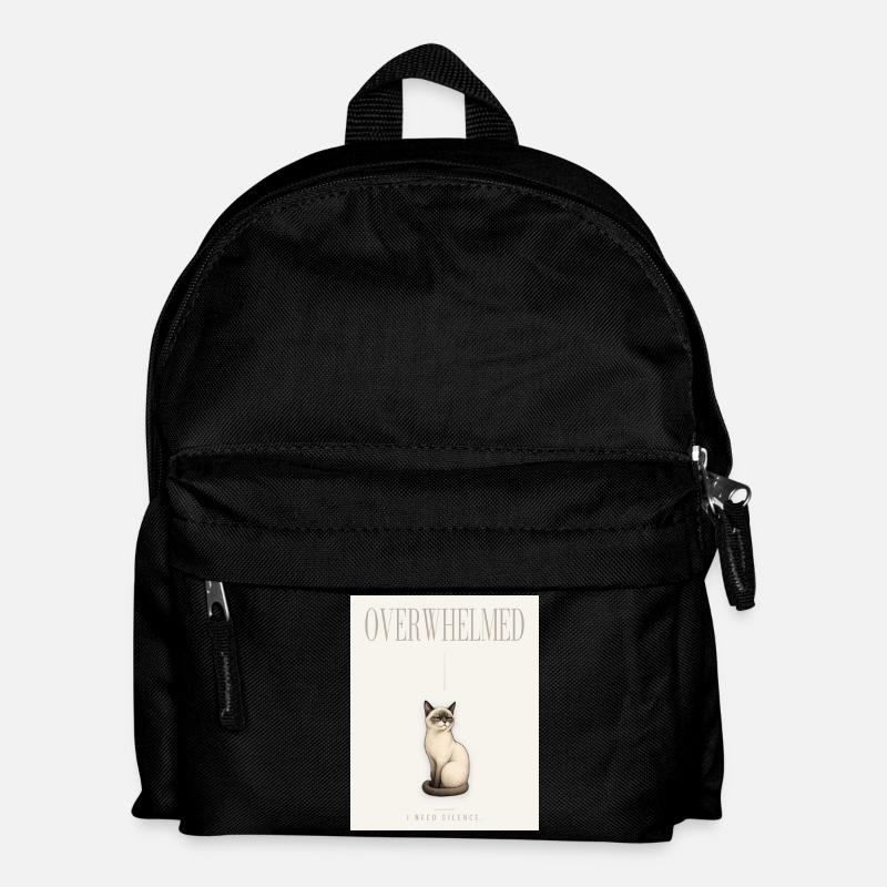 OVERWHELMED. Noble Cat Introvert Meme Design - Kids' Backpack - black