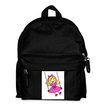 Cheerful girl sits on the swing - Kids' Backpack - black - Front
