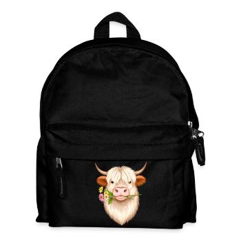Cool Highland Cow with Flower – Scottish Cattle Style - Kids' Backpack - black - Front