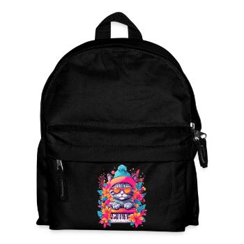 Cute Cat with Piano - Kids' Backpack - black - Front