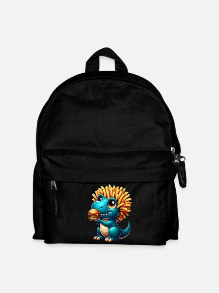 T-Rex Dinosaurier Fast Food Burger Pommes - Kinder Rucksack - Schwarz