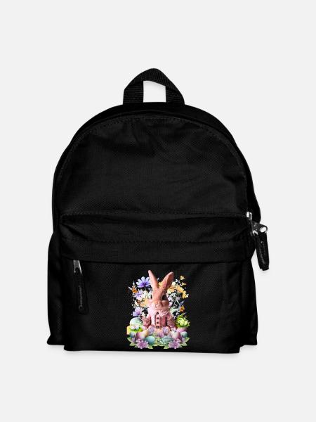Pink pastel bunny in a sea of flowers - Kids' Backpack - black