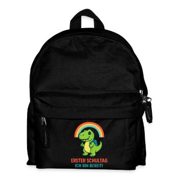 Erster Schultag | Dino mit Ranzen & Regenbogen - Kinder Rucksack - Schwarz - Vorne