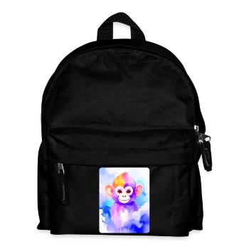 Kleiner Affe (Porträt) (Lila-Aquarell) - Kinder Rucksack - Schwarz - Vorne