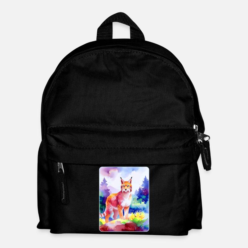 Luchs im Bergwald (Aquarell) - Kinder Rucksack - Schwarz