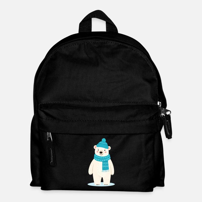 Niedlicher Eisbär mit Mütze und Schal - Kinder Rucksack - Schwarz