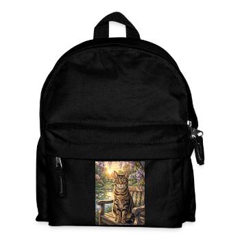 Tabby Cat in Serene Wisteria Garden - Kids' Backpack - black - Front