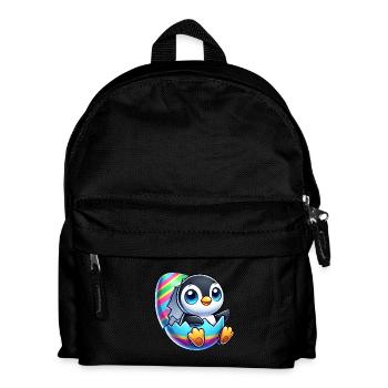 Cute penguin hatching from colorful easter egg - Kids' Backpack - black - Front