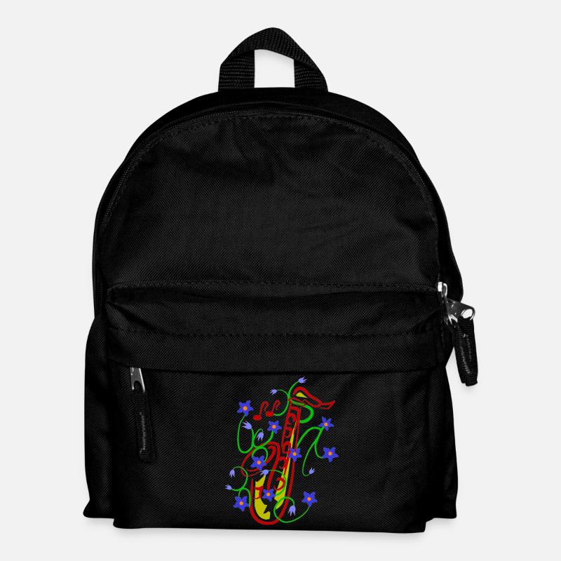 Blumenmuster mit verspieltem Saxophon design - Kinder Rucksack - Schwarz
