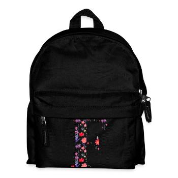 Personalisierter Blumenbuchstabe f - Geschenkidee - Kinder Rucksack - Schwarz - Vorne