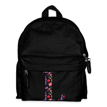Personalisierter Blumenbuchstabe l - Geschenkidee - Kinder Rucksack - Schwarz - Vorne
