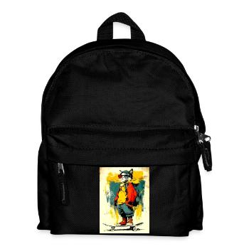 Coole Katze auf Skateboard - modern, stylisch - Kinder Rucksack - Schwarz - Vorne