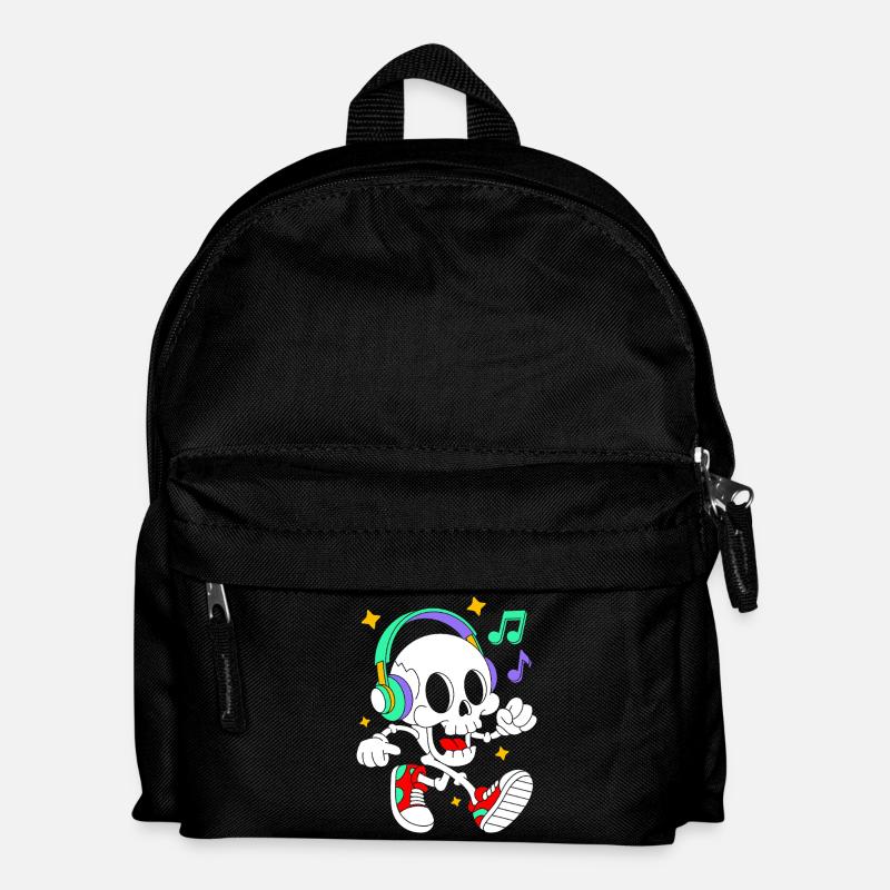 Musikliebendes Skelett mit Kopfhörern - Kinder Rucksack - Schwarz
