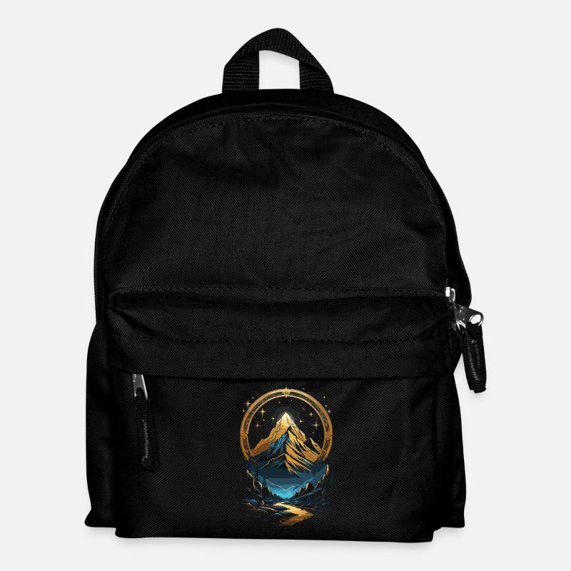 Golden Mountain Landscape with Celestial Frame - Kids' Backpack - black