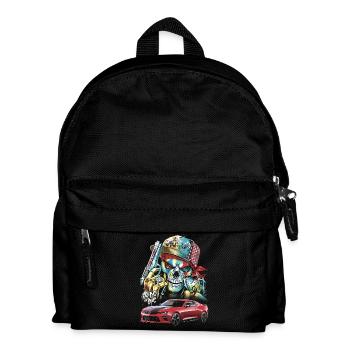 Schädel, Mutig, Rotes Auto - Kinder Rucksack - Schwarz - Vorne