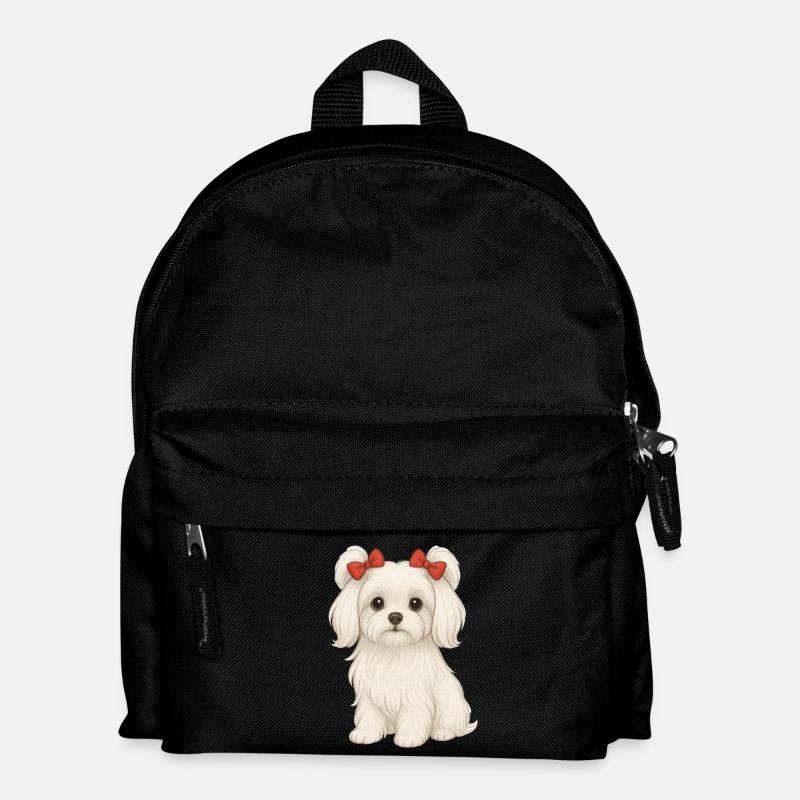 Malteserhund mit roten Schleifen - Kinder Rucksack - Schwarz